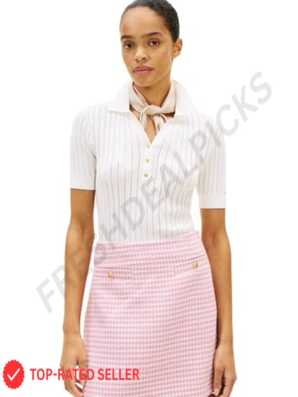 Womens Cotton Polo Sweater Pointelle Ribbed Knit V Neck Short Sleeve